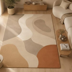 Alfombra de lana tejida a mano, estampado abstracto de ondas, decoración bohemia moderna.