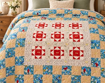 Handgefertigte Patchworkdecke, 150 x 200 cm, Tagesdecke aus Baumwolle, Vintage-Stil, einzigartige Steppdecke, gemütliche Wohndekoration