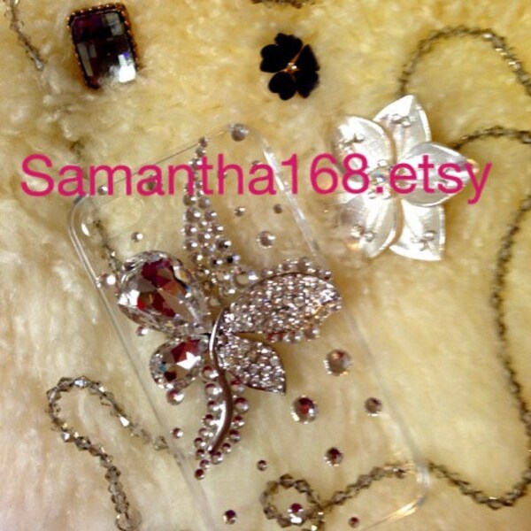 3D Butterfly Crystalized Rhinestone Bling Case iPhone 4 4S Made with Crystal (4-3D Clear Butterfly)