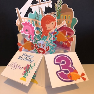 Mermaid pop up personalised Birthday card