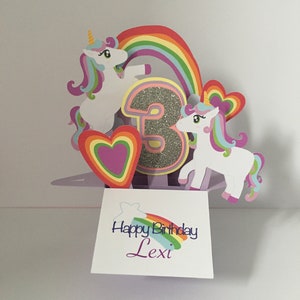 Pretty Unicorn personalised pop up card