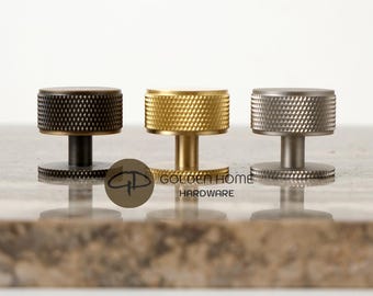 Knurled Brass Cabinet Knobs, Architectural Solid Brass Drawer Hardware, Modern Luxury Kitchen Cabinet Handles