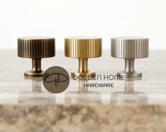 Linear Knurled Solid Brass Cabinet Knobs, Minimalist Textured Drawer Pulls, Antique Brass, Satin Brass, Nickel, Black Cabinet Hardware