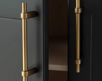Antique Brass Cabinet Pulls, Architectural Linear Drawer Handles, Heritage Kitchen Hardware
