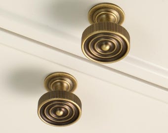 Textured Antique Brass Cabinet Knobs, Solid Brass Wardrobe Knobs, Art Deco Drawer Knobs, Modern European Kitchen Hardware