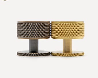 Knurled Brass Cabinet Knobs, Architectural Solid Brass Drawer Hardware, Modern Luxury Kitchen Cabinet Handles