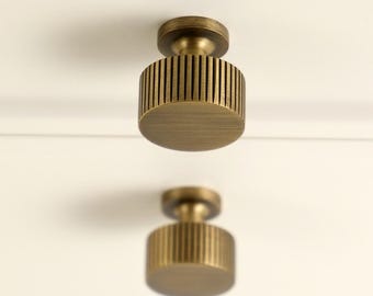 Linear Knurled Solid Brass Cabinet Knobs, Minimalist Textured Drawer Pulls, Antique Brass, Satin Brass, Nickel, Black Cabinet Hardware