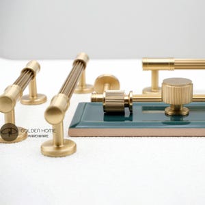 Modern Fluted Brass Handles, Solid Brass Knobs and Pulls, Shaker Cabinet Hardware