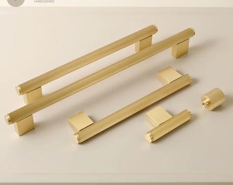 Linear Handle Solid Brass Pulls, Brushed Brass Handles, Brass Cabinet Pulls, Gold Kitchen Drawer Pulls, Modern Cabinet Hardware