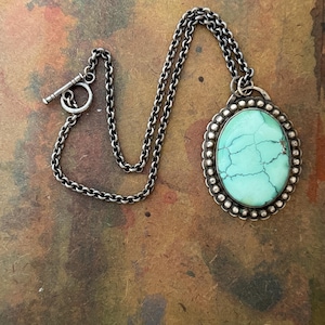 Antique Navajo Silver Necklace with Large Turquoise Pendant