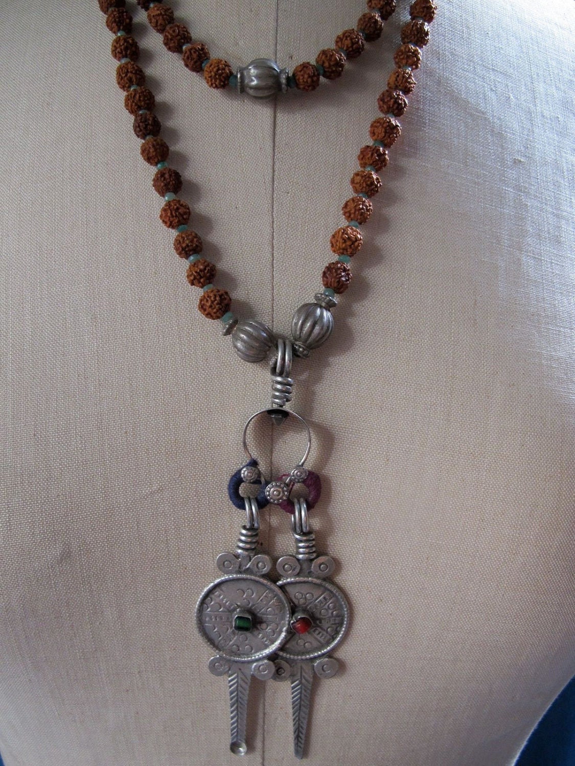 Rudraksha Mala Prayer Bead Necklace W Antique Indian Silver - Etsy