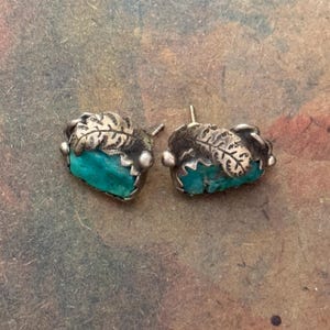 Authentic Navajo Vintage Sterling Silver Feather and turquoise Earrings