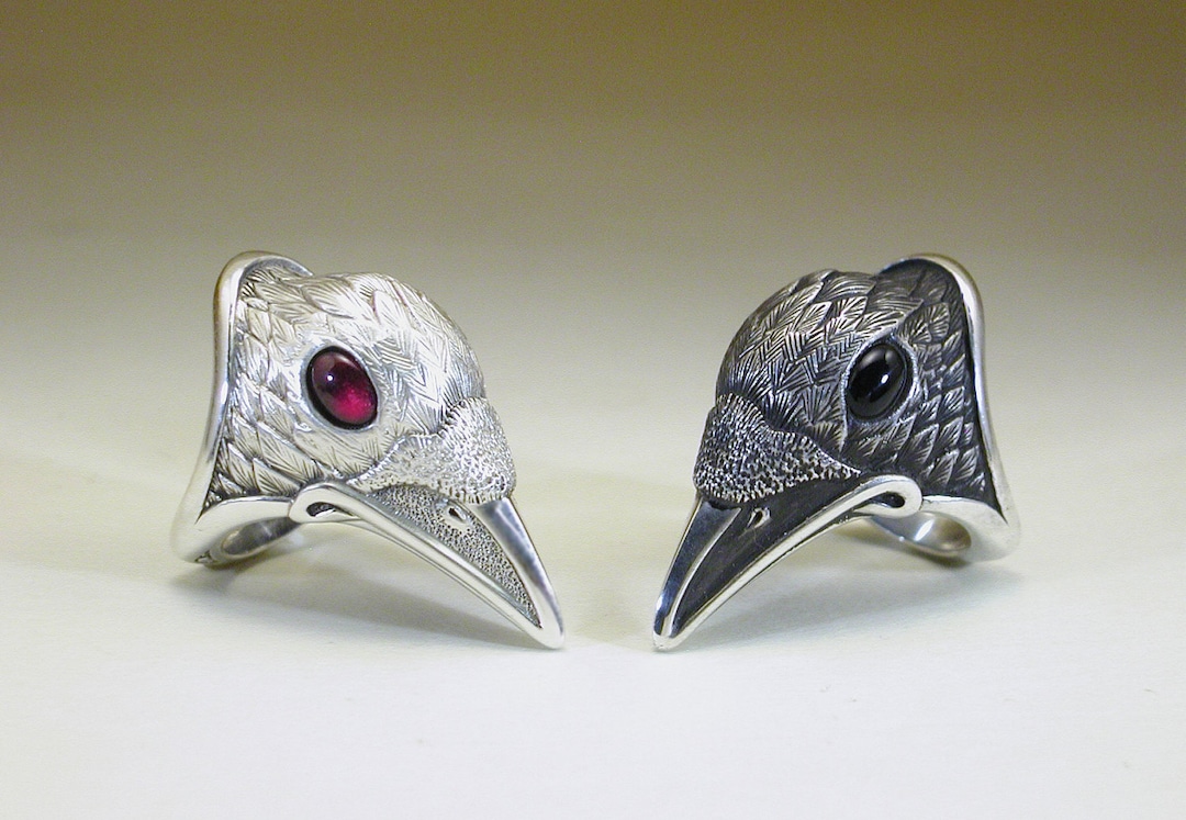 Dual Raven Rings Black & White Pair of Raven Rings - Etsy