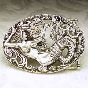 Mermaid Belt Buckle in Solid Sterling Silver 925 Sailor's Dream image 1