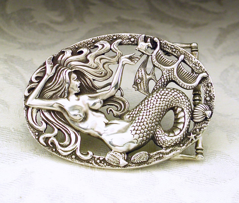 Mermaid Belt Buckle in Solid Sterling Silver 925 Sailor's Dream image 1