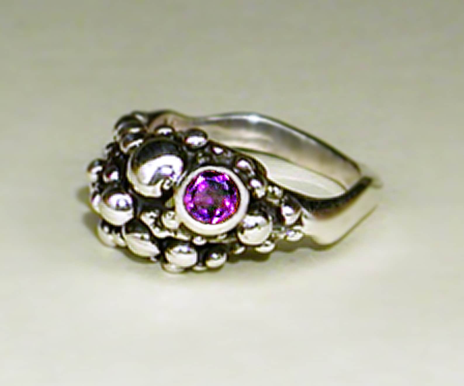 Sterling Silver Bubble Ring Set With Amethyst Etsy