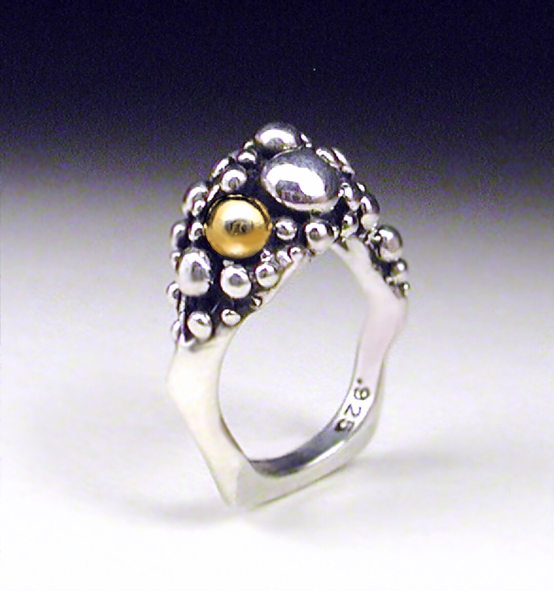 Gold Dot Silver Shot Ring! Solid Sterling Silver 925, With Solid 14K ...