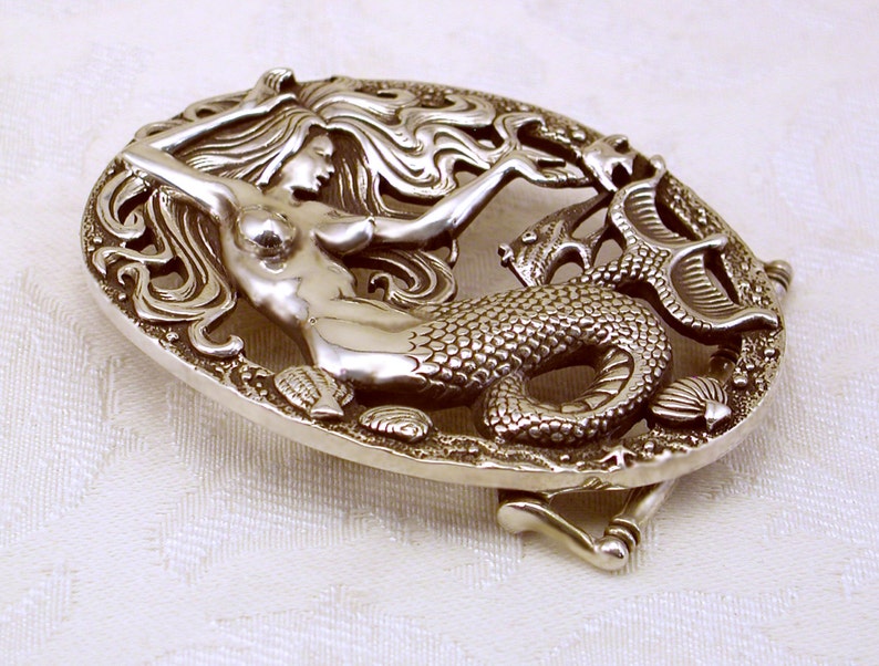 Mermaid Belt Buckle in Solid Sterling Silver 925 Sailor's Dream image 3