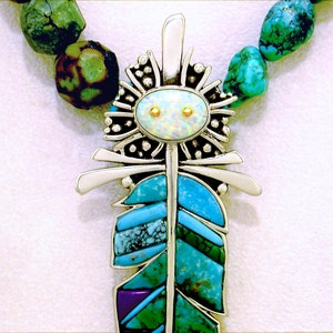 Turquoise Gemstone Inlay Feather Design .925 Sterling Silver