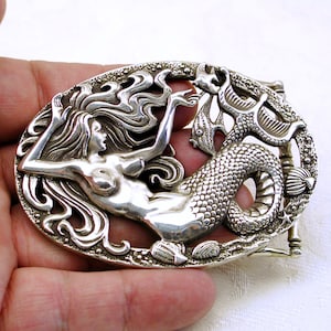 Mermaid Belt Buckle in Solid Sterling Silver 925 Sailor's Dream image 2
