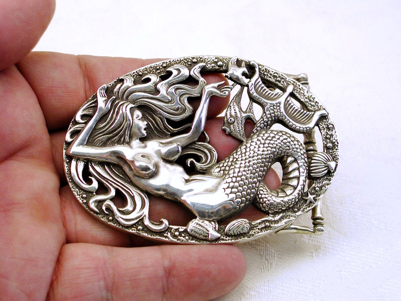 Mermaid Belt Buckle in Solid Sterling Silver 925 Sailor's Dream image 2