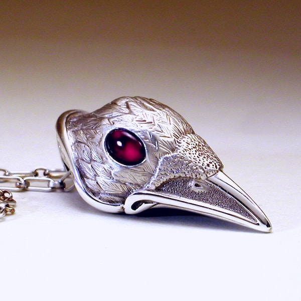 White Spirit Raven Pendant on sterling silver chain