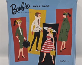 Vintage 1961 Barbie Ponytail Blue Vinyl Carrying Case with Fashion Illustrations