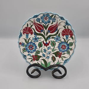 Turkish Iznik Style Hand Painted Floral Wall Plate 7” ASAR Cini Pottery