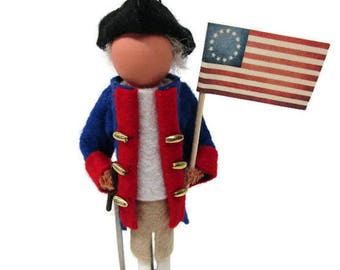 Patriotic Soldier Clothespin Ornament, Independence Day, Peg Doll, Revolutionary Soldier,