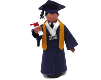 Graduation Ornament - Boy, Your Color Choice, High School Diploma, College Grad, Clothespin Doll, Christmas Ornament, Gift for Graduate