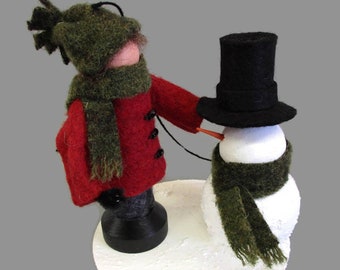 Making A Snowman Clothespin Ornament, Boy Making Snowman, Peg Doll, Christmas Ornament, Snow Day, Christmas Village