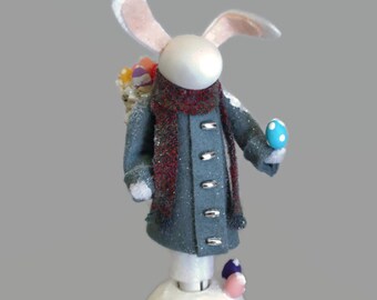 Winter Rabbit Clothespin Ornament, New England Easter Bunny, Easter Snowfall, Spring Peg Doll