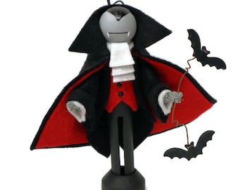 Vampire Clothespin Ornament, Count Dracula Peg Doll, Halloween Decor