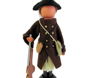 Colonial Militiaman Clothespin Ornament, Continental Army, Minute Man, Patriotic Peg Doll, American Revolution