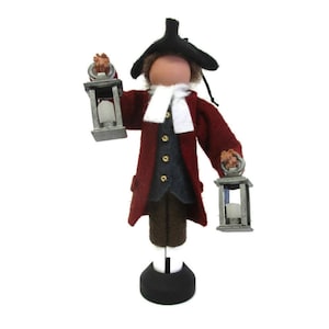 Robert Newman Clothespin Ornament, Two if by Sea, Old North Church Lanterns, Peg Doll, Colonial Patriot