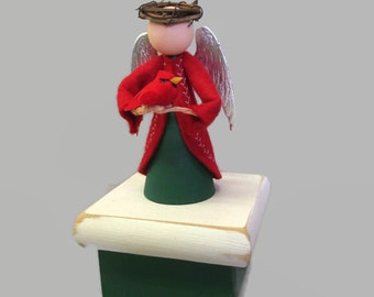 Angel Trinket Box, Christmas Angel with Cardinal, Tiny Holiday Box