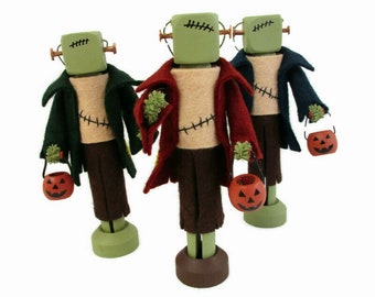 Frankenstein's Monster Ornament, Halloween Clothespin Ornament, Classic Monster, Dr. Frankenstein, Peg Doll