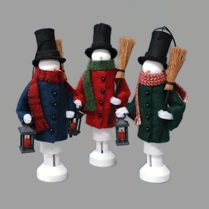 Snowman Clothespin Ornament, Dressed Up Snowman with Lantern, Winter Peg Doll