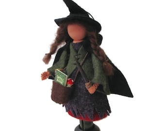 Witch Ornament Sally the Young Witch, Halloween Ornament, Clothespin Doll, Back to School Witch, Witchcraft School, Halloween Peg Doll