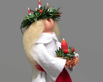 St. Lucia Christmas Ornament, Clothespin Ornament, Wool Felt, Swedish Christmas, St. Lucy, Festival of Lights, Peg Doll, Ornament Exchange