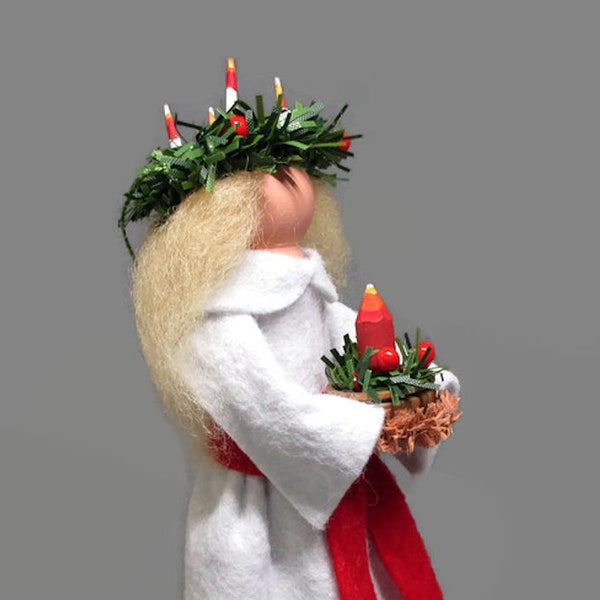 Décoration de Noël Sainte-Lucie, décoration de pince à linge, feutre de laine, Noël suédois, Sainte-Lucie, fête des lumières, poupée à pinces, échange de décorations
