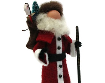 Early American Santa Claus Ornament, Clothespin Ornament, Kriss Kringle, Santa with Pack, Peg Doll