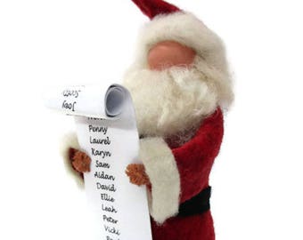 Personalized Santa Claus Ornament, Santa with List, Naughty or Nice, Clothespin Ornament, Peg Doll, Checking it Twice, Ornament Exchange