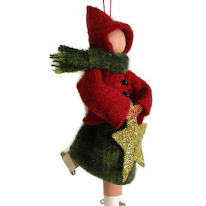 Skating Lady Clothespin Ornament, Ice Skater Peg Doll, Christmas Decor, Secret Santa Gift