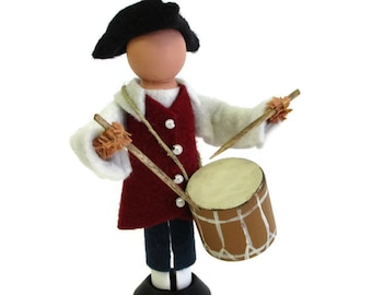 Revolutionary Drummer Ornament, Colonial Clothespin Peg Doll, Fife and Drum