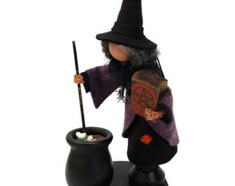 Witch with Cauldron Clothespin Ornament, Halloween Decor, Witch Brew, Peg Doll