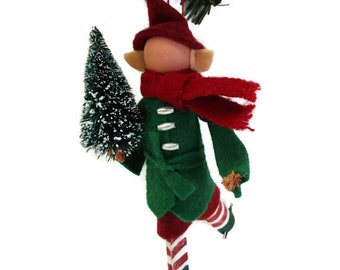 Skating Elf Christmas Ornament, Clothespin Ornament Peg Doll, Ice Skater, Santa's Helper