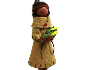 Thanksgiving Indian Woman Clothespin Ornament, Historical Peg Doll, Thanksgiving Table