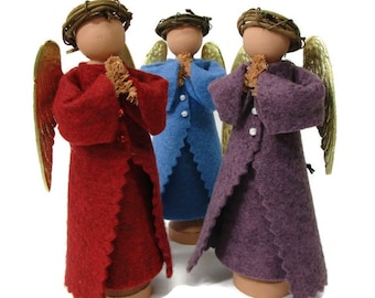Angel Christmas Ornament - Praying Angel, Clothespin and Wool Felt, Nativity Ornament, Ornament Exchange, Secret Santa Gift, Christmas Angel