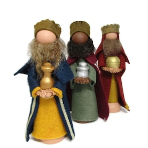 Three Wise Men Ornament Set, Nativity Scene, Clothespin Ornaments, The Magi, Three Kings, Christmas Decor, Peg Doll, Ornament Exchange